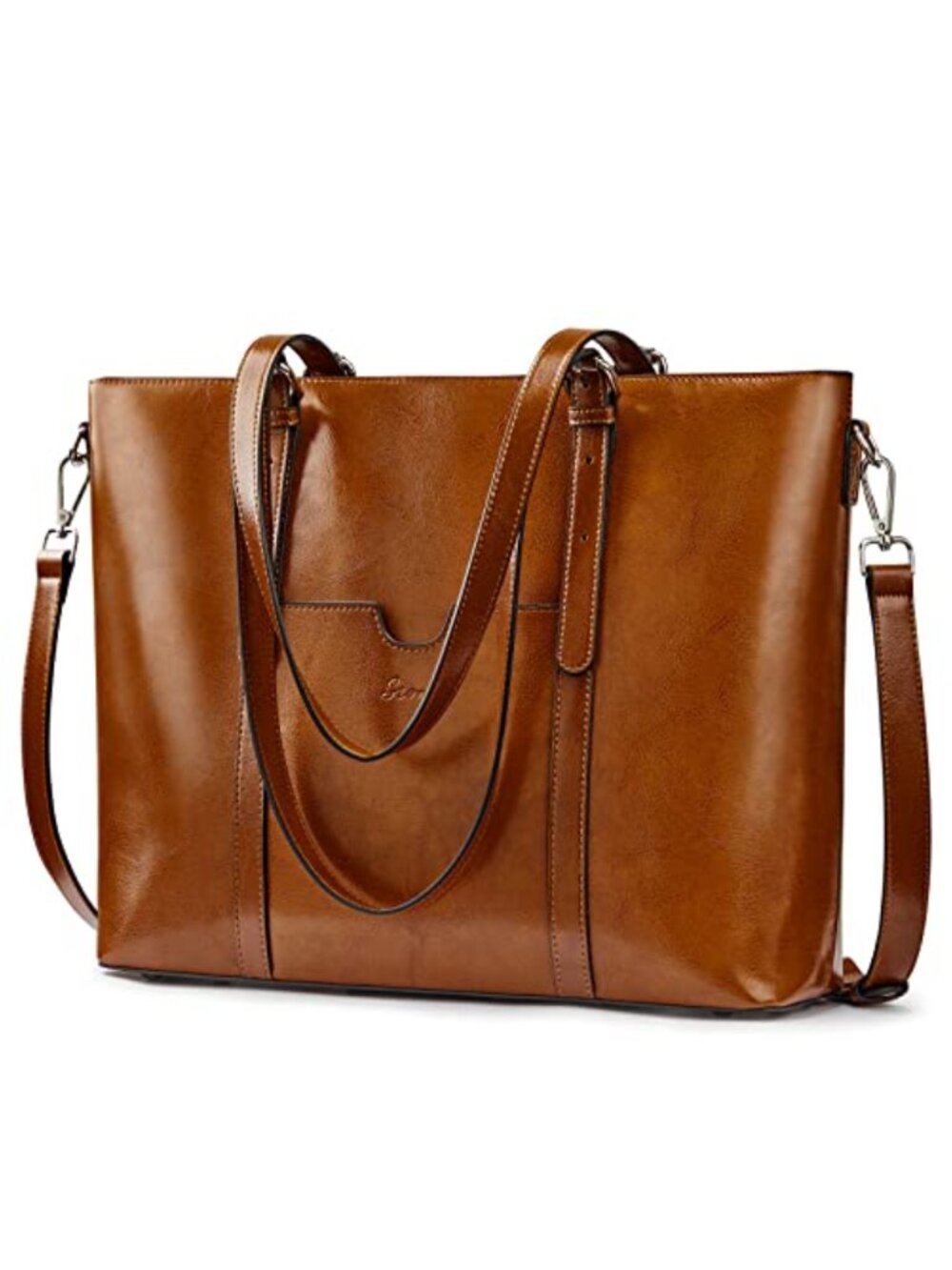 Genuine Leather Laptop Tote Bag Briefcase Fits 15.6 Inch Computer Work Purse